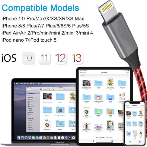 LED iPhone Light up Charger Cable, | Apple MFi Certified | USB A to Lightning Fast Charging Cord Compatible with iPhone 13 Pro Max 12 Mini 11 X XS XR 8 7P 6S 5S iPad iPod Touch More (6FT, Blue) in Saudi Arabia