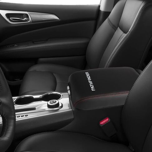 Center Console Armrest Box Cover Anti-Scratch Leather Auto Central Armrest Protector Pad Interior Decoration Accessories Fit for Nissan Pathfinder 2013-2020(Black Stitches) in Saudi Arabia