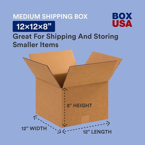 BOX USA 25 حزمة من صناديق الورق المقوى المموج شديدة التحمل، 30.48 سم طولًا × 30.48 سم عرضًا × 20.32 سم ارتفاعًا، كرافت، شحن، تعبئة وتحريك in Saudi Arabia