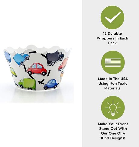لوازم حفلات أعياد ميلاد السيارات، أغلفة الكب كيك (12 عبوة) - هدايا حفلات سباق السيارات، ديكورات حفلات شاحنة الوحش الكبيرة، ديكور حفلات أعياد ميلاد الأولاد in Kuwait