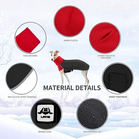 Greyhound Winter Coat, Dog Jacket Waterproof, Greyhound Coat with Harness Hole, Waterproof Dog Coats, Dog Jumper Jacket, Whippet Raincoat, Outdoor Dog Apparel for Whippet Lurcher Salukis (L, Black) in Saudi Arabia