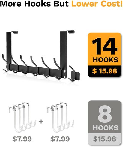 Foldable Over The Door Hooks, No Assembly Required Door Hanger Hook, 50 Lb Heavy Duty Over The Door Coat Rack, Door Hooks for Hanging Towels Clothes Hats Bags with Plus One Command Hook Pack - Black in Saudi Arabia