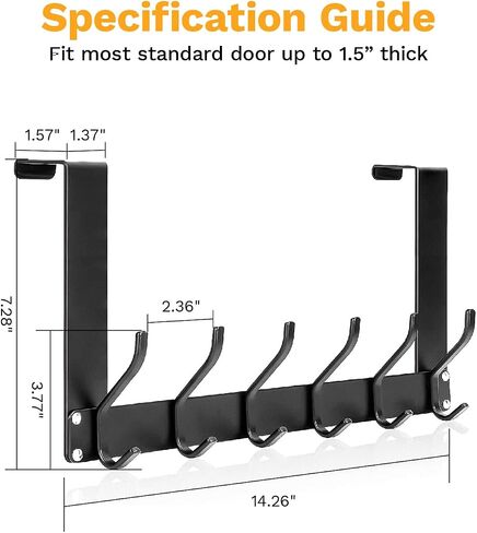 Foldable Over The Door Hooks, No Assembly Required Door Hanger Hook, 50 Lb Heavy Duty Over The Door Coat Rack, Door Hooks for Hanging Towels Clothes Hats Bags with Plus One Command Hook Pack - Black in Saudi Arabia