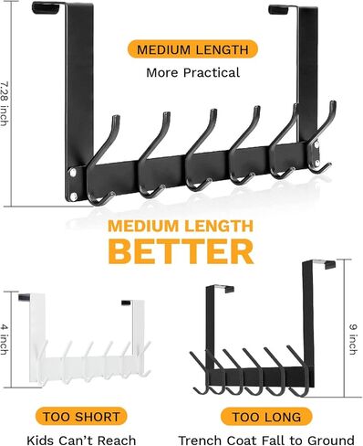 Foldable Over The Door Hooks, No Assembly Required Door Hanger Hook, 50 Lb Heavy Duty Over The Door Coat Rack, Door Hooks for Hanging Towels Clothes Hats Bags with Plus One Command Hook Pack - Black in Saudi Arabia