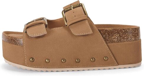 Coutgo Women's Cork Platform Sandals Slip on Mules and Clogs Double Buckle Straps Summer Shoes in Saudi Arabia