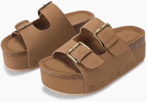 Coutgo Women's Cork Platform Sandals Slip on Mules and Clogs Double Buckle Straps Summer Shoes in Saudi Arabia
