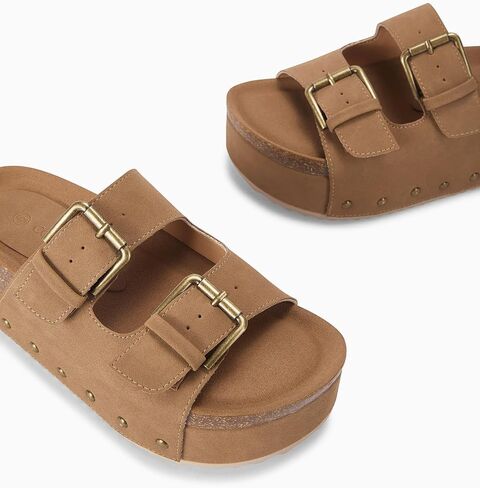 Coutgo Women's Cork Platform Sandals Slip on Mules and Clogs Double Buckle Straps Summer Shoes in Saudi Arabia