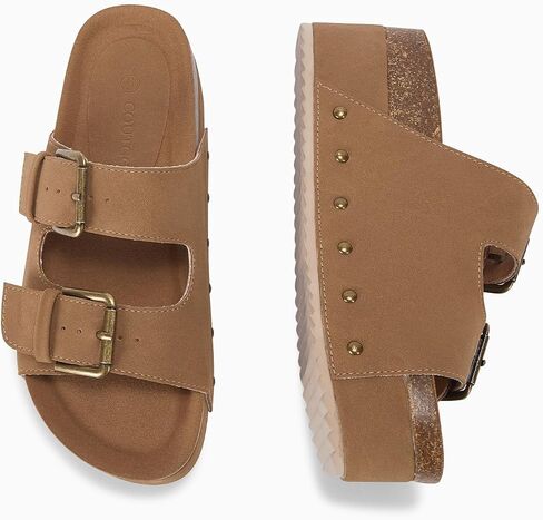 Coutgo Women's Cork Platform Sandals Slip on Mules and Clogs Double Buckle Straps Summer Shoes in Saudi Arabia
