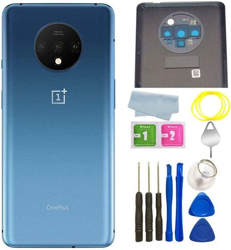 Battery Back Cover Rear Panel Glass +Camera Lens Replacement for OnePlus 7T 6.55inch (Glacier Blue) in Saudi Arabia