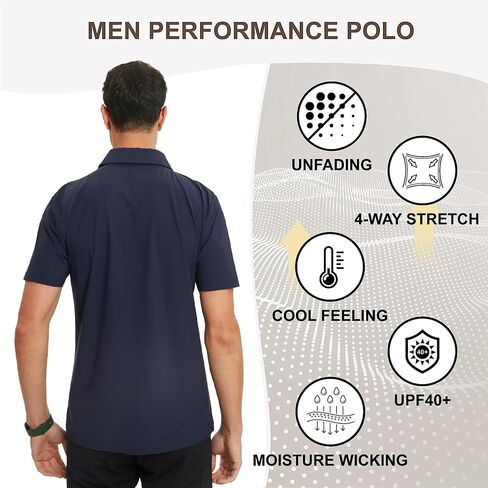 Mens Golf Shirt Short Sleeve Dry Fit Performance Moisture Wicking Rib Collared Golf Polo Shirts for Men in Saudi Arabia