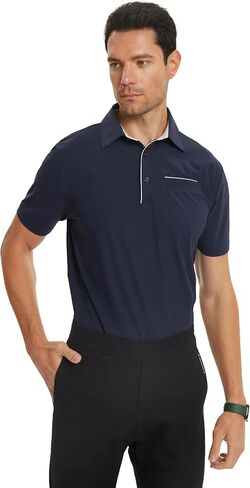 Mens Golf Shirt Short Sleeve Dry Fit Performance Moisture Wicking Rib Collared Golf Polo Shirts for Men in Saudi Arabia