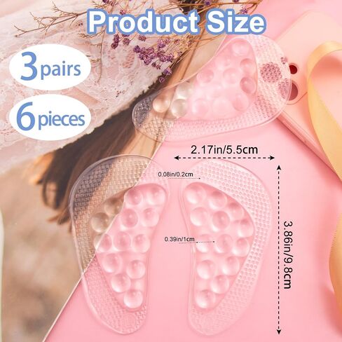 3 Pairs Arch Support Inserts, Arch Support Insoles for Women Foot, Massage Gel Shoes Arch Pads, Adhesive Shoes Arch Insoles for Flat Feet High Arch Plantar Fasciitis Arch Pain Relief in Saudi Arabia