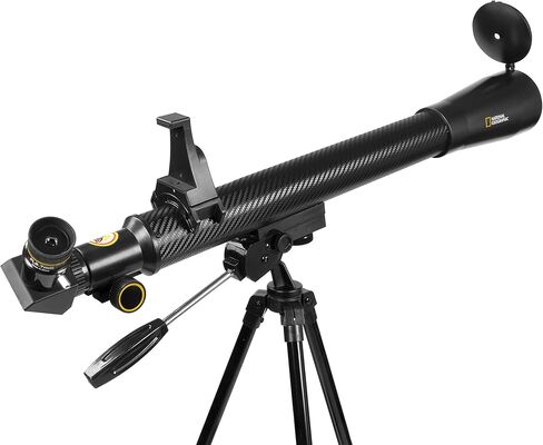 تلسكوب منكسر فلكي من ناشيونال جيوغرافيك 50 ملم مع بصريات مطلية بالكامل، حامل ثلاثي القوائم قابل للتعديل وتطبيق علم الفلك لعلماء الفلك الشباب ومراقبي السماء البالغين in Kuwait