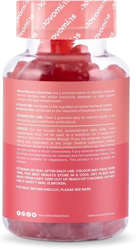 Novomins Meno-Balance Gummies – Menopause Support – Perimenopause and Post Menopause Symptoms – High Strength Supplements with Natural Plant Phytoestrogens– Vegan- Gluten Free in Kuwait