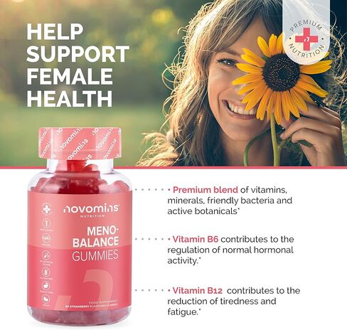 Novomins Meno-Balance Gummies – Menopause Support – Perimenopause and Post Menopause Symptoms – High Strength Supplements with Natural Plant Phytoestrogens– Vegan- Gluten Free in Kuwait