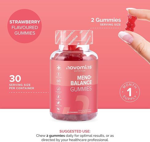 Novomins Meno-Balance Gummies – Menopause Support – Perimenopause and Post Menopause Symptoms – High Strength Supplements with Natural Plant Phytoestrogens– Vegan- Gluten Free in Kuwait
