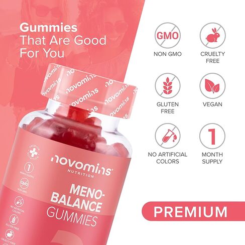 Novomins Meno-Balance Gummies – Menopause Support – Perimenopause and Post Menopause Symptoms – High Strength Supplements with Natural Plant Phytoestrogens– Vegan- Gluten Free in Kuwait