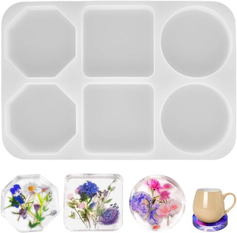 قوالب سيليكون كوستر ذات 6 تجاويف، قوالب كوستر من الراتنج AIFUDA لصب الراتنج، قوالب كوستر عميقة كبيرة كوستر DIY، ديكور المنزل in Kuwait