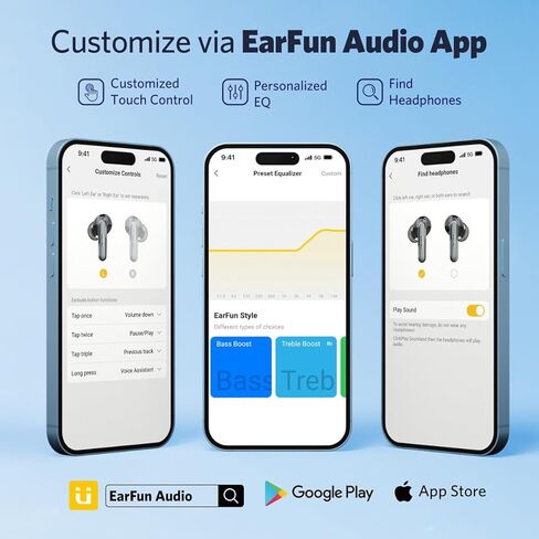 سماعات أذن لاسلكية EarFun Air 2، برامج تشغيل 10 مم مع سماعات أذن بلوتوث LDAC، صوت عالي الدقة، بلوتوث 5.3 مع اتصال متعدد النقاط، 4 ميكروفونات، شحن لاسلكي، وقت تشغيل 40 ساعة، تخصيص التطبيق، IPX7 in Kuwait