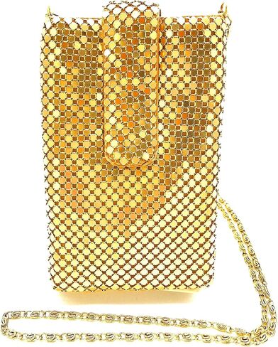 Women's Metal Mesh Small Cell Phone Pouch Bag Cross-Body Shoulder Strap in Saudi Arabia
