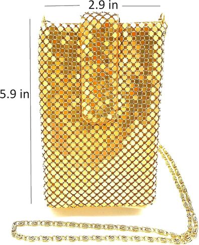 Women's Metal Mesh Small Cell Phone Pouch Bag Cross-Body Shoulder Strap in Saudi Arabia