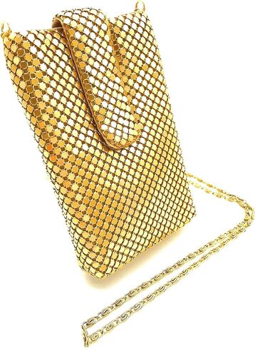 Women's Metal Mesh Small Cell Phone Pouch Bag Cross-Body Shoulder Strap in Saudi Arabia