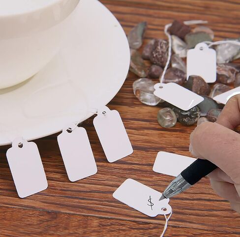 1000 قطعة من العلامات البيضاء مع علامات سلسلة، علامات عرض قابلة للكتابة لعلامات الملابس والمجوهرات للمنتج، 0.94 × 0.59 بوصة in Kuwait