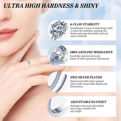 Jaxmoon Moissanite Solitaire خاتم الخطوبة للنساء خواتم الوعد 3-5 قيراط D اللون VVS1 الوضوح، 925 الفضة الاسترليني مع 18K مطلية بالذهب 6 مخالب مويسانيتي خواتم للنساء هدية in Saudi Arabia