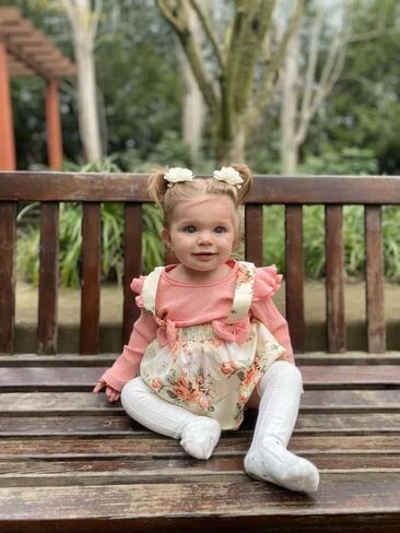 Infant Baby Girl Long Sleeve Ruffle Romper Floral Suspender Dress Onesie Headband Outfit in Saudi Arabia