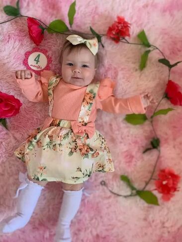 Infant Baby Girl Long Sleeve Ruffle Romper Floral Suspender Dress Onesie Headband Outfit in Saudi Arabia
