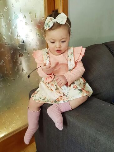 Infant Baby Girl Long Sleeve Ruffle Romper Floral Suspender Dress Onesie Headband Outfit in Saudi Arabia