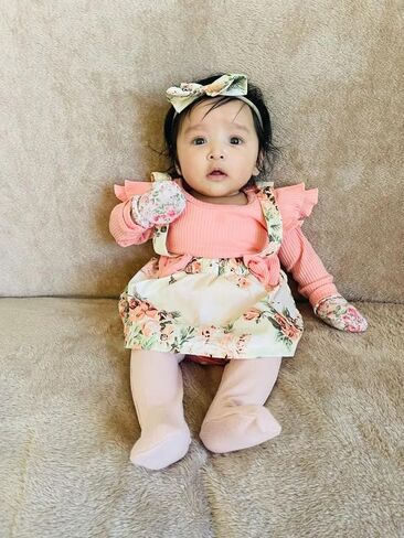 Infant Baby Girl Long Sleeve Ruffle Romper Floral Suspender Dress Onesie Headband Outfit in Saudi Arabia