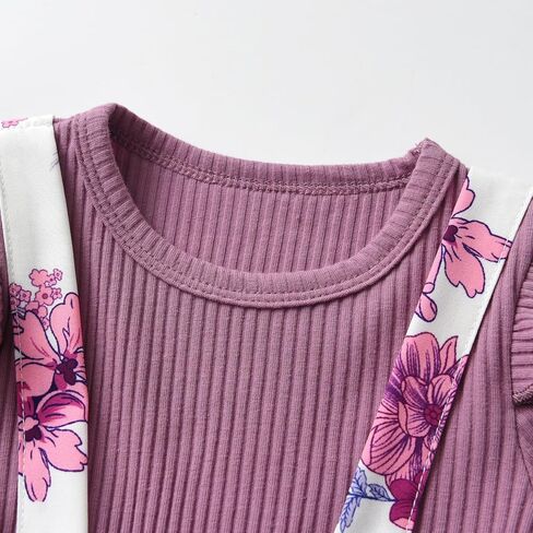 Infant Baby Girl Long Sleeve Ruffle Romper Floral Suspender Dress Onesie Headband Outfit in Kuwait