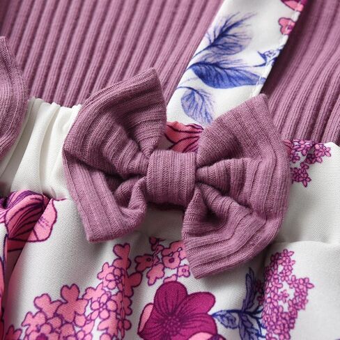 Infant Baby Girl Long Sleeve Ruffle Romper Floral Suspender Dress Onesie Headband Outfit in Kuwait