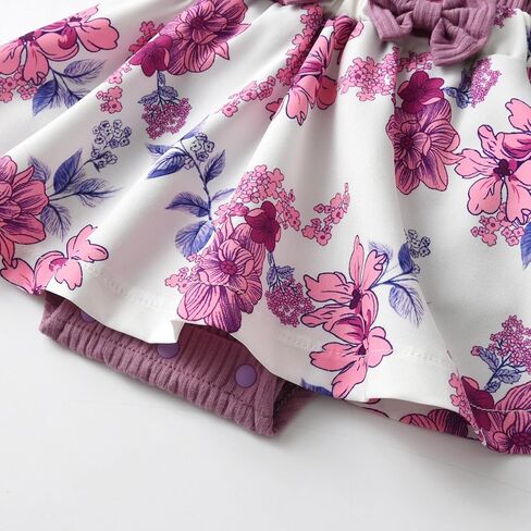 Infant Baby Girl Long Sleeve Ruffle Romper Floral Suspender Dress Onesie Headband Outfit in Kuwait