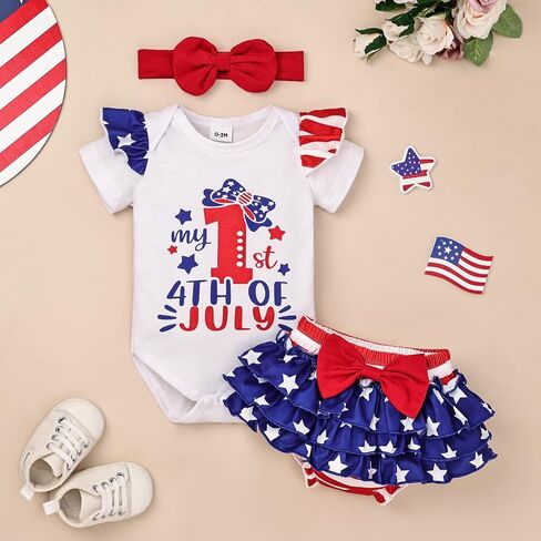 My Fisrt 4th of July Outfit Newborn Infant Baby Girl 4th of July Outfits Girl Clothes Cute American Flag Skirt Set in Saudi Arabia