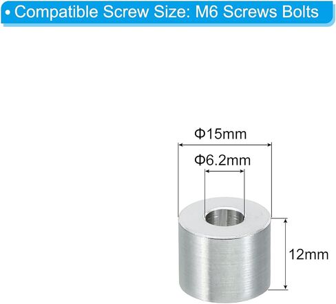 PATIKIL M6 Aluminum Spacers, 10 Pcs Metal Spacer Aluminum 6.2mm ID x 10mm OD x 1.5mm L Aluminum Spacer Screw Standoff Round for 1/4" or M6 Screw Bolts in Saudi Arabia