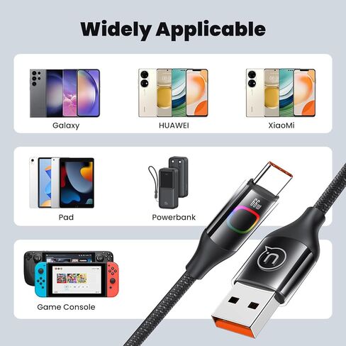 شاحن USB A إلى النوع C شحن سريع، كابل شاحن USB C مع كابل شاحن سيارة مضفر من النايلون LED، سلك USB C للهاتف 15 Plus 15 Pro Max لهاتف Samsung Galaxy S23 S22 Note Pixel جميع أنواع الهواتف C in Kuwait