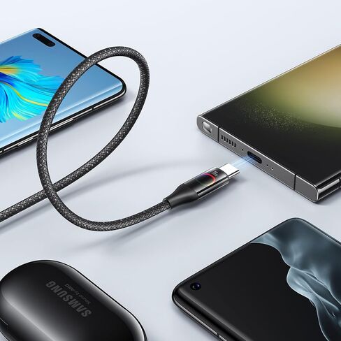 شاحن USB A إلى النوع C شحن سريع، كابل شاحن USB C مع كابل شاحن سيارة مضفر من النايلون LED، سلك USB C للهاتف 15 Plus 15 Pro Max لهاتف Samsung Galaxy S23 S22 Note Pixel جميع أنواع الهواتف C in Kuwait