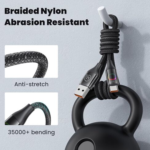 شاحن USB A إلى النوع C شحن سريع، كابل شاحن USB C مع كابل شاحن سيارة مضفر من النايلون LED، سلك USB C للهاتف 15 Plus 15 Pro Max لهاتف Samsung Galaxy S23 S22 Note Pixel جميع أنواع الهواتف C in Kuwait