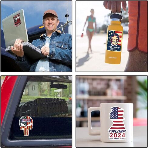 ملصق ترامب 2024 (12 حزمة)، ملصقات وشارات ترامب، ملصق ترامب 2024 ممتص الصدمات للسيارة والشاحنة والمنزل والنوافذ والكمبيوتر المحمول وملصقات فينيل العلم الأمريكي ترامب، هدية رائعة لأي وطني in Kuwait