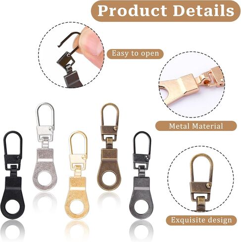 10 قطعة سحاب سحب بديل قابل للفصل سحاب سحب علامات التبويب استبدال سحاب سحب للثقوب الصغيرة سترات الأمتعة حقائب الظهر (5 ألوان) in Kuwait