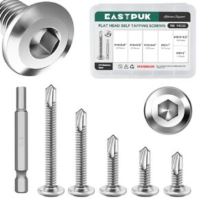 110Pcs #10 Sheet Metal Screws Assortment Kit, Stainless Steel Flat Head Socket Cap Self Drilling Screw, Allen Socket Drive, Self Tapping Screws with Drill Bit in Kuwait