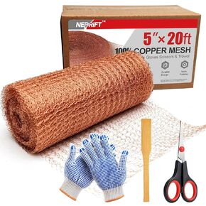 طقم التحكم في القوارض بشبكة نحاسية مقاس 5 بوصات × 150 قدمًا، بكرة نحاس نقي 100% لحاجز الآفات الاحترافي وحجب الثقوب، مثالية للحديقة الكبيرة وختم المنزل الممتد، مع مقص وقفازات ومجرفة in Kuwait