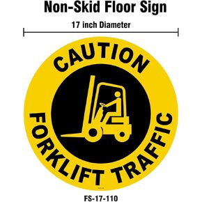 Stranco Non-Slip Floor Sign “CAUTION FORKLIFT TRAFFIC" | 17" Black on Yellow | Permanent Acrylic Adhesive, Pebble-Textured Laminate, Durable 20 mil Construction, Slip-Resistant Safety Label in Kuwait