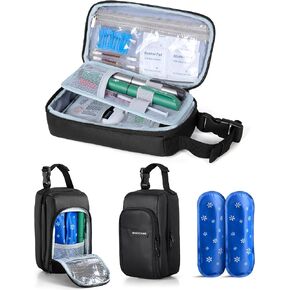 Diabetes Travel Case with 2 Ice Packs, Insulin Cooler Travel Case with Multiple Pockets and Buckle Handle, Black in Kuwait