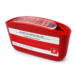 حاوية الأدوات الحادة المحمولة للسفر والاستخدام المنزلي، صندوق التخلص من الإبر بحجم الجيب لإبر قلم الأنسولين والمشارط وشرائط الاختبار، قفل بيد واحدة، حاوية التخلص من الأدوات الحادة ذات المخاطر البيولوجية (أحمر) in Kuwait