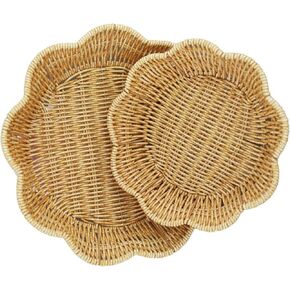 Vintage Wicker Picnic Basket Set of 3 - Circular Wavy Edge Fruit & Food Baskets, Assorted Sizes for Home, Outdoor Camping, Party Decor and Housewarming Gift in Kuwait