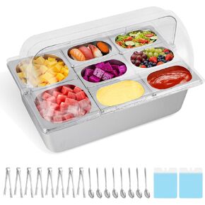 Ice Cooled Condiment Serving Container 9 Pans ×1Qt with Ice Packs for Salad Pizza Sauce Cold Food Buffet Server for Parties in Kuwait