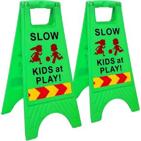 Slow Kids at Play Sign, Children at Play Safety Signs with Double-Sided Text and Graphics with Reflective Tape for Street Neighborhoods Schools Park Sidewalk Driveway Green 2Pack in Saudi Arabia